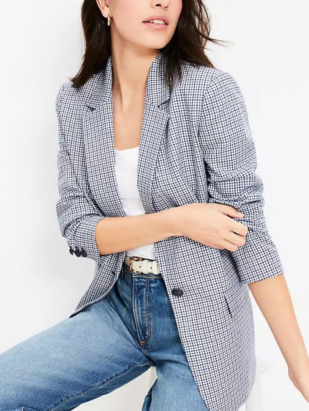 Loft NWOT Navy & White Gingham Women's Blazer Size 4 Career